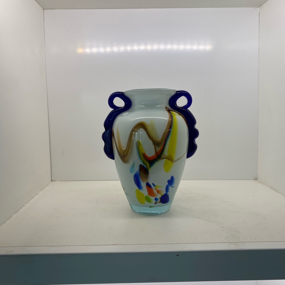 Vintage glass vase milk glass with crystal overlay.